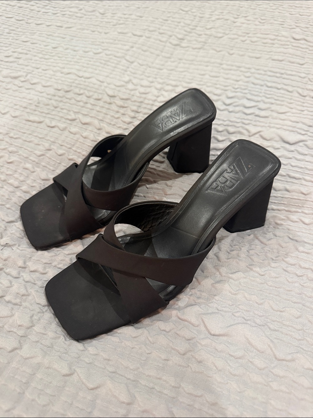 ZARA Black Crisscross Mule Heels